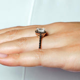 Emerald Cut Moissanite Halo Ring With Black Diamonds