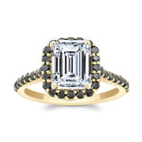 Emerald Cut Moissanite Halo Ring With Black Diamonds