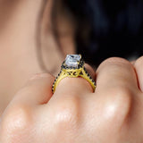 Emerald Cut Moissanite Halo Ring With Black Diamonds
