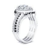 Pear Shaped Moissanite Black Diamond Accent Wedding Set With 2 Bands