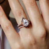 Pear Shaped Moissanite Black Diamond Accent Wedding Set With 2 Bands