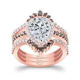 Pear Shaped Moissanite Black Diamond Accent Wedding Set With 2 Bands