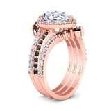 Pear Shaped Moissanite Black Diamond Accent Wedding Set With 2 Bands