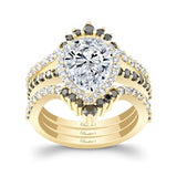 Pear Shaped Moissanite Black Diamond Accent Wedding Set With 2 Bands