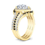 Pear Shaped Moissanite Black Diamond Accent Wedding Set With 2 Bands