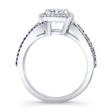 Split Shank Cushion Cut Moissanite Halo Ring With Blue Sapphires