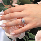 Split Shank Cushion Cut Moissanite Halo Ring With Pink Sapphires