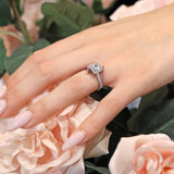 Split Shank Cushion Cut Moissanite Halo Ring With Pink Sapphires