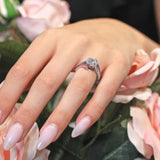 Split Shank Cushion Cut Moissanite Halo Ring With Pink Sapphires