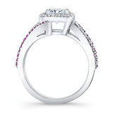 Split Shank Cushion Cut Moissanite Halo Ring With Pink Sapphires