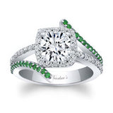 Split Shank Cushion Cut Moissanite Halo Ring With Tsavorites