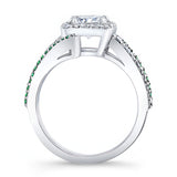 Split Shank Cushion Cut Moissanite Halo Ring With Tsavorites