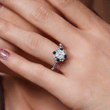 Halo Cushion Cut Moissanite Ring With Blue Sapphires