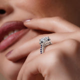 Halo Cushion Cut Moissanite Ring With Blue Sapphires