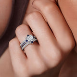 Halo Cushion Cut Moissanite Wedding Ring Set With 2 Bands And Blue Sapphires