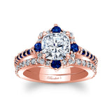 Halo Cushion Cut Moissanite Wedding Ring Set With Blue Sapphires