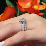 1 Carat Diamond Halo Ring Set With 2 Bands