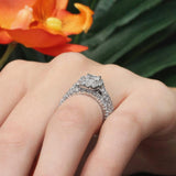 1 Carat Diamond Halo Ring Set With 2 Bands