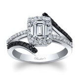 Rectangle Halo Moissanite Engagement Ring With Black Diamonds