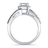Rectangle Halo Moissanite Engagement Ring With Black Diamonds