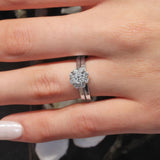 Halo Solitaire Moissanite Wedding Ring Set