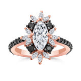 Marquise Lab Diamond Engagement Ring With Black Diamonds