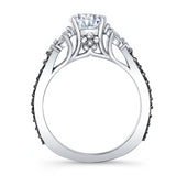 Moissanite Black Diamond Accent Leaf Engagement Ring