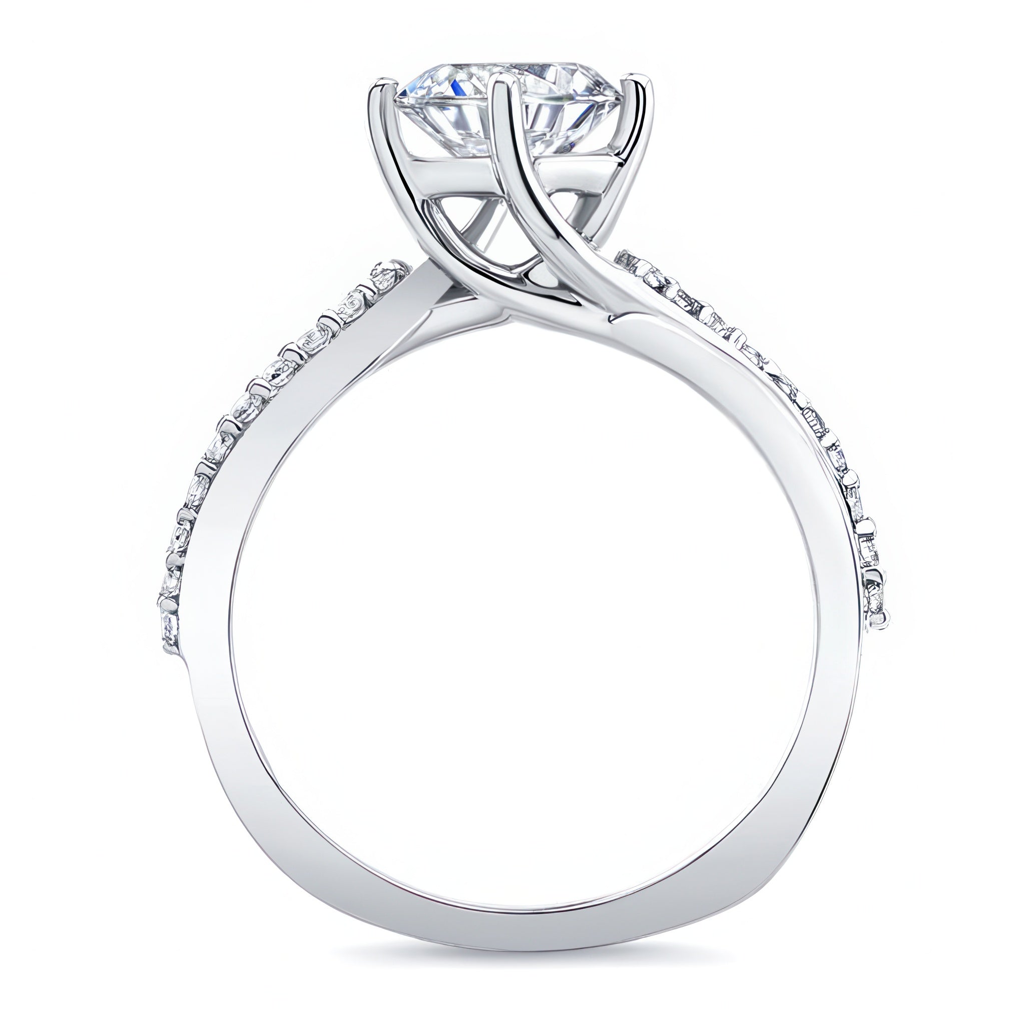 Twisted Engagement Ring with round center stone and twisted band, showcasing delicate and daring design.