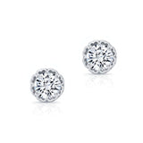 Pair of silver stud earrings with clear gemstones on a white background