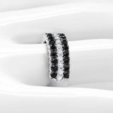 Wide Three Row Black And White Diamond Wedding Band