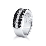 Wide Three Row Black And White Diamond Wedding Band