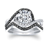 Twisted Halo Moissanite Wedding Set With Black Diamonds