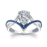 Unique Pear Shaped Moissanite Blue Sapphire Accent Ring