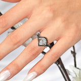 Unique Pear Shaped Black Diamond Accent Wedding Set