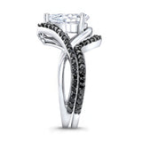 Unique Pear Shaped Black Diamond Accent Wedding Set