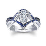 Unique Pear Shaped Blue Sapphire Accent Moissanite Set