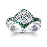 Unique Pear Shaped Emerald Accent Moissanite Set