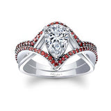 Unique Pear Shaped Ruby Accent Moissanite Set