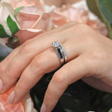 Moissanite Channel Set Wedding Ring Set With Black Diamonds