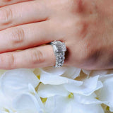 Three Row Diamond Emerald Cut Moissanite Ring