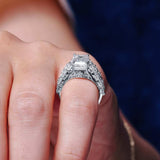 Three Row Diamond Emerald Cut Moissanite Ring