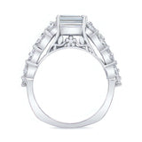 Three Row Diamond Emerald Cut Moissanite Ring