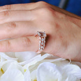 Three Row Diamond Emerald Cut Moissanite Ring