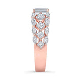 Three Row Diamond Emerald Cut Moissanite Ring