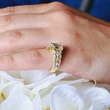 Three Row Diamond Emerald Cut Moissanite Ring