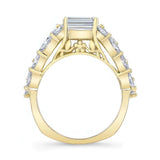 Three Row Diamond Emerald Cut Moissanite Ring