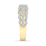 Three Row Diamond Emerald Cut Moissanite Ring