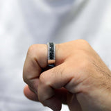 Mens 5 Row Black And White Diamond Band