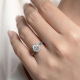 Round Halo Moissanite Blue Diamond Accent Ring