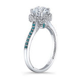 Round Halo Moissanite Blue Diamond Accent Ring